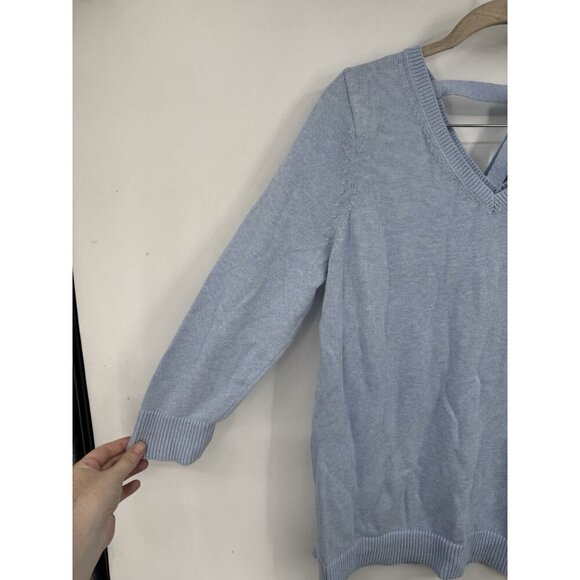 Talbots Blue Ribbon Tie Back Pima Cotton Sweater Women L 3/4 Sleeve Minimalist - Picture 6 of 7